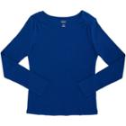 Girls Plus Size French Toast Ribbed Crewneck Long Sleeve Tee, Girl's, Size: 10-12 Plus, Dark Blue