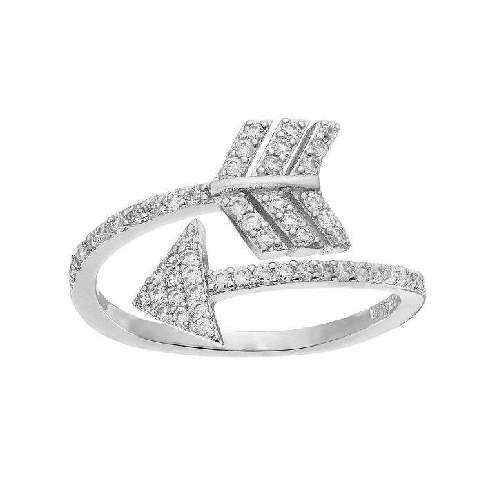 Fleur Silver Tone Cubic Zirconia Arrow Ring, Women's, Size: 8, Grey