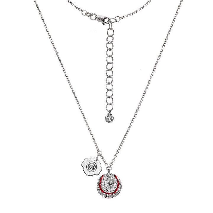 Chicago Cubs Crystal Sterling Silver Baseball & Logo Charm Necklace, Women's, Size: 18, White