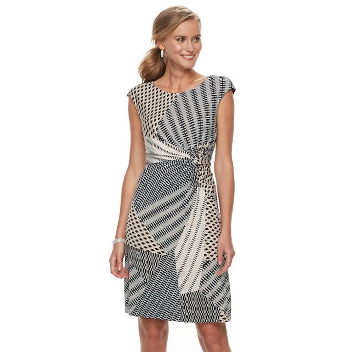 Women's Dana Buchman Twist Knot Fit & Flare Dress, Size: Medium, Beig/green (beig/khaki)
