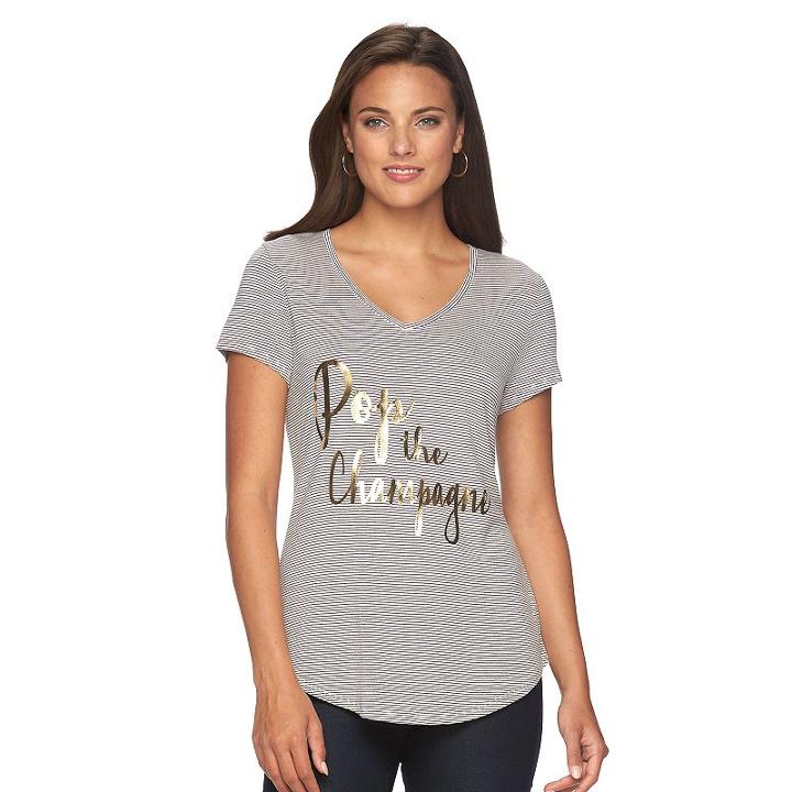 Women's Apt. 9&reg; V-neck Graphic Tee, Size: Xl, White