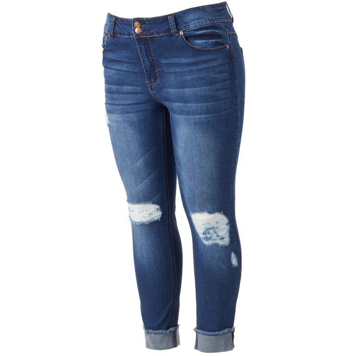 Juniors' Plus Size Almost Famous Cuffed Ankle Skinny Jeans, Teens, Size: 24 W, Dark Blue