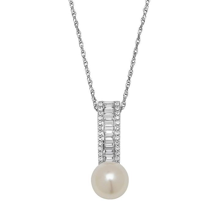 Simply Vera Vera Wang Sterling Silver Freshwater Cultured Pearl & Lab-created White Sapphire Linear Pendant, Women's, Size: 18