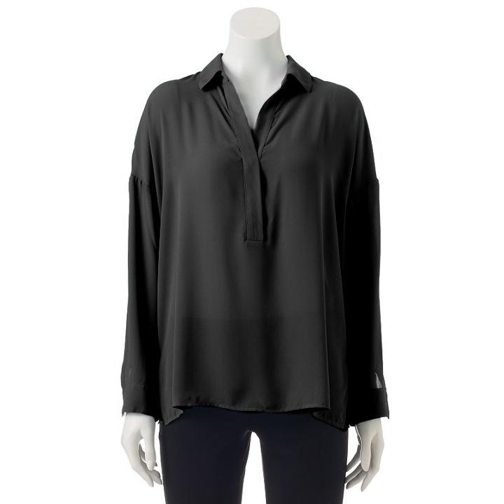 Women's Apt. 9&reg; Drop-shoulder Chiffon Top, Size: Large, Black