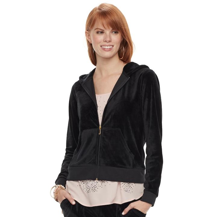 Women's Juicy Couture Velour Graphic Jacket, Size: Large, Black
