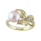 Laura Ashley 10k Gold Freshwater Cultured Pearl & Diamond Accent Leaf Ring, Women's, Size: 8, White