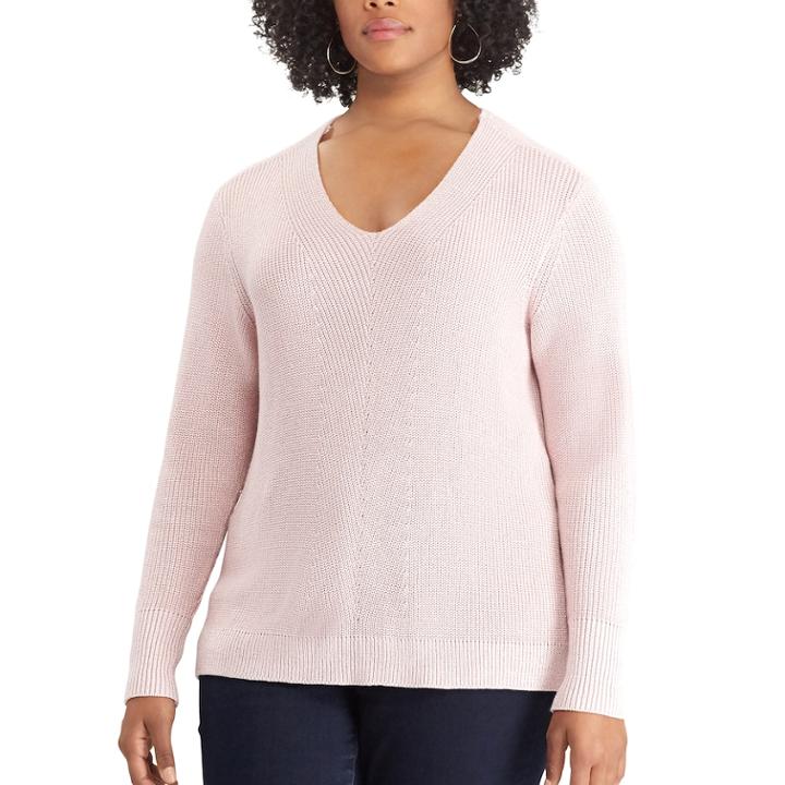 Plus Size Chaps Chevron V-neck Sweater, Women's, Size: 2xl, Pink