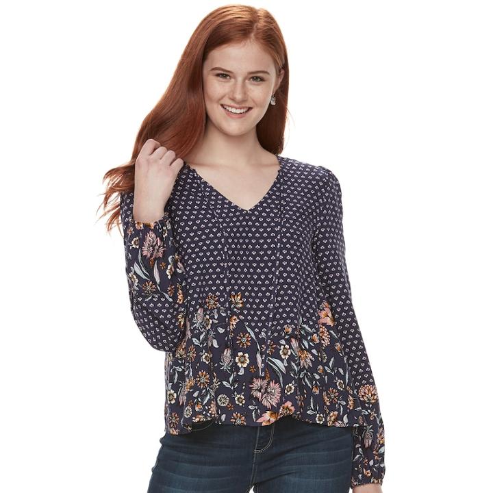 Juniors' Love, Fire Tie-front Long Sleeve Top, Teens, Size: Xs, Blue