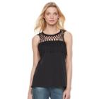 Women's Rock & Republic&reg; Macrame Yoke Tank, Size: Large, Black
