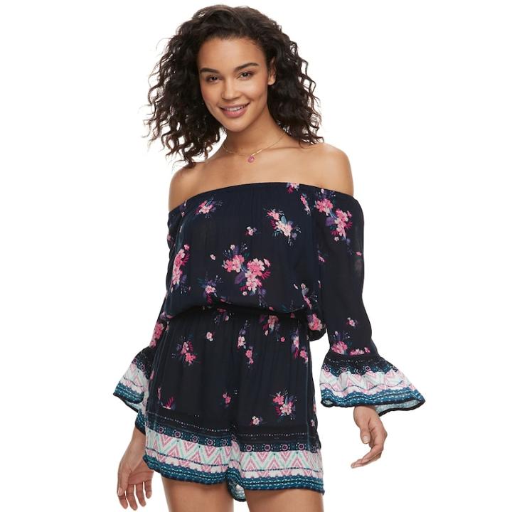 Juniors' Mudd&reg; Off The Shoulder Romper, Teens, Size: Small, Drk Purple