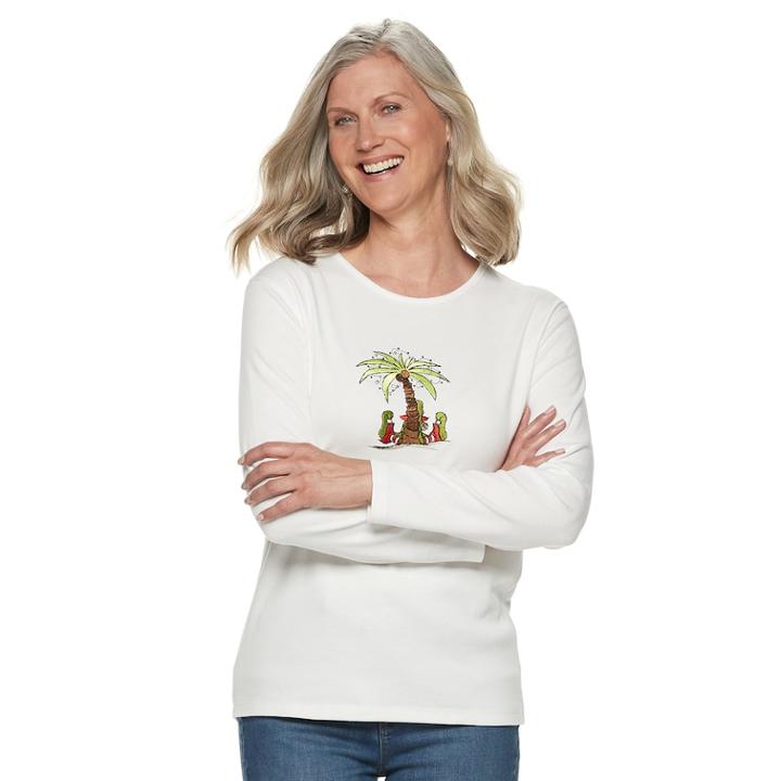 Women's Christmas Crewneck Graphic Tee, Size: Large, White