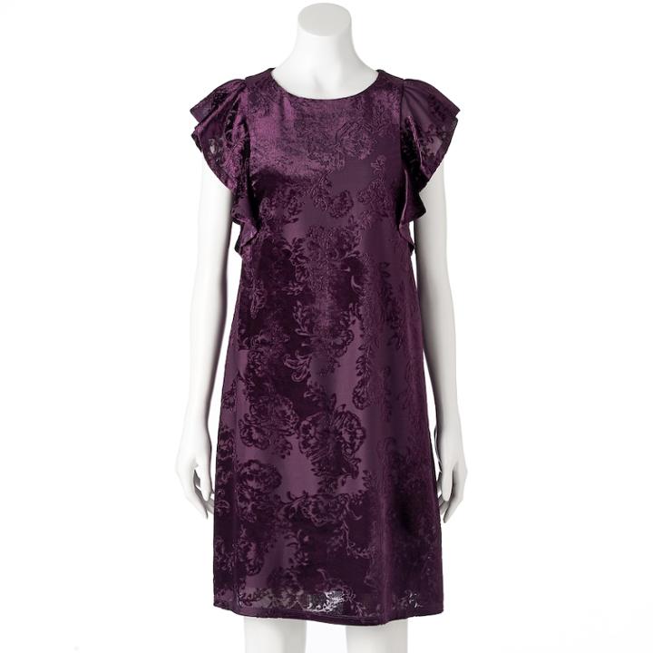Women's Apt. 9&reg; Velvet Jacquard Shift Dress, Size: Xs, Purple