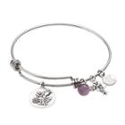 Love This Life Silver-plated And Stainless Steel Amethyst Bead And Flower Charm Daughter Bangle Bracelet, Women's, Purple
