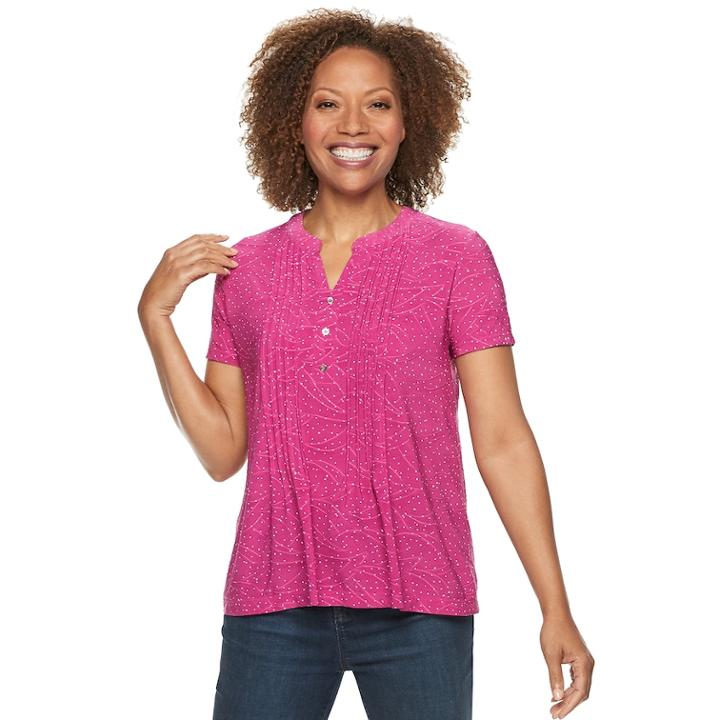 Petite Croft & Barrow&reg; Jacquard Henley Top, Women's, Size: Xl Petite, Med Pink