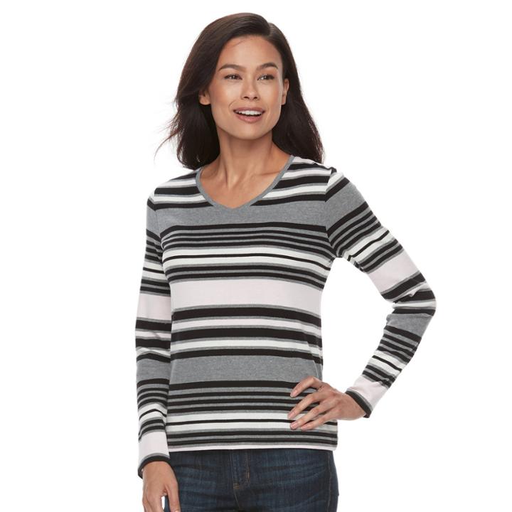 Petite Croft & Barrow&reg; Long Sleeve Tee, Women's, Size: L Petite, Dark Grey