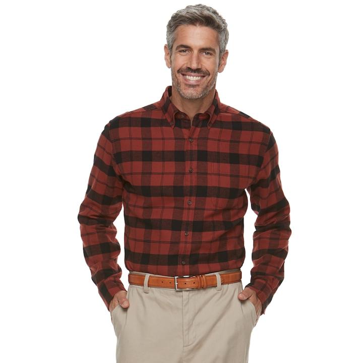 Men's Croft & Barrow&reg; Classic-fit Patterned Flannel Button-down Shirt, Size: Small, Drk Orange