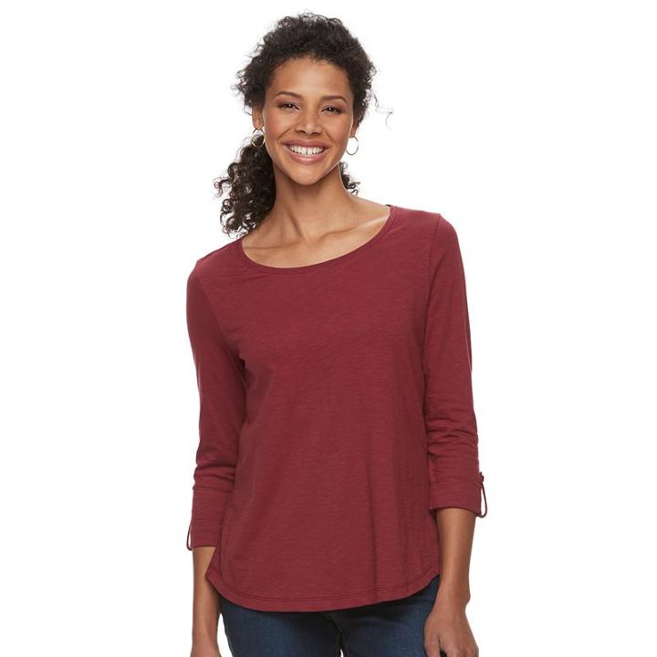 Women's Croft & Barrow&reg; Slubbed Scoopneck Tee, Size: Medium, Red