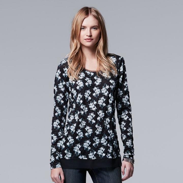 Petite Simply Vera Vera Wang Ikat Crinkle Top, Women's, Size: Xl Petite, Dark Grey