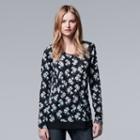 Petite Simply Vera Vera Wang Ikat Crinkle Top, Women's, Size: Xl Petite, Dark Grey
