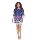 Plus Size White Mark Print Off-the-shoulder Dress, Women's, Size: 3xl, Blue