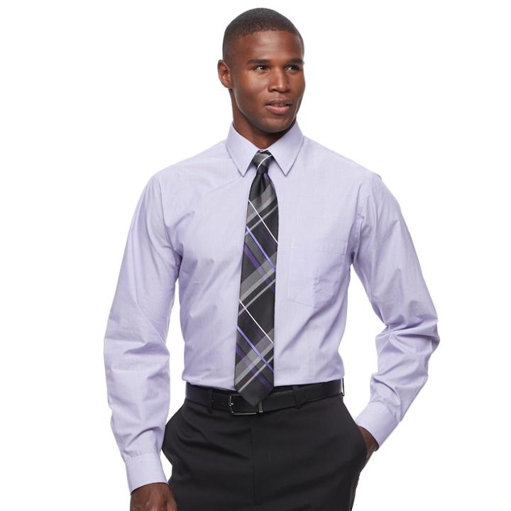 Men's Arrow Classic-fit Fineline-striped Wrinkle-free Dress Shirt, Size: Xl-36/37, Med Purple