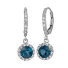 London Blue Topaz And Lab-created White Sapphire Sterling Silver Halo Drop Earrings, Women's