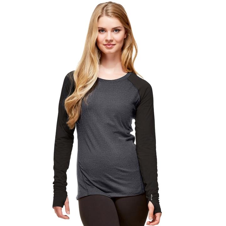 Women's Hottotties By Terramar Ashley Raglan Long Sleeve Top, Size: Large, Light Grey