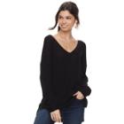 Juniors' Pink Rose Lattice Back V-neck Sweater, Teens, Size: Large, Black
