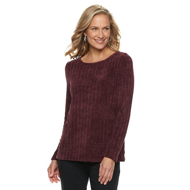 Women's Dana Buchman Scoopneck Chenille Sweater, Size: Medium, Drk Purple