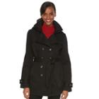 Women's Seb Hooded Fleece Double-breasted Trench Jacket, Size: Large, Black