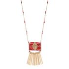 Red Long Seed Bead Stick Fringe Necklace, Women's, Brt Pink