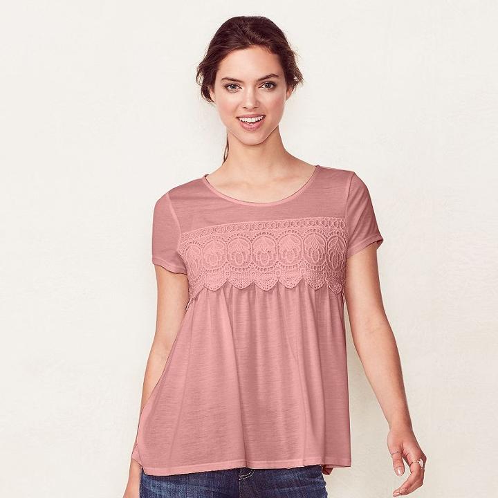 Women's Lc Lauren Conrad Crochet Swing Tee, Size: Xs, Pink Other