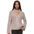 Women's Jennifer Lopez Cutout Cable-knit Turtleneck Sweater, Size: Xs, Light Pink