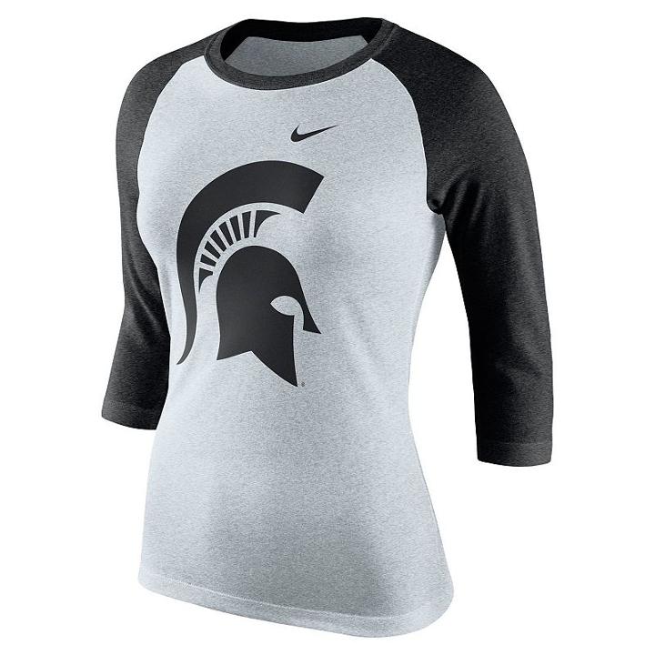 Women's Nike Michigan State Spartans Oatmeal Raglan Tee, Size: Medium, Natural
