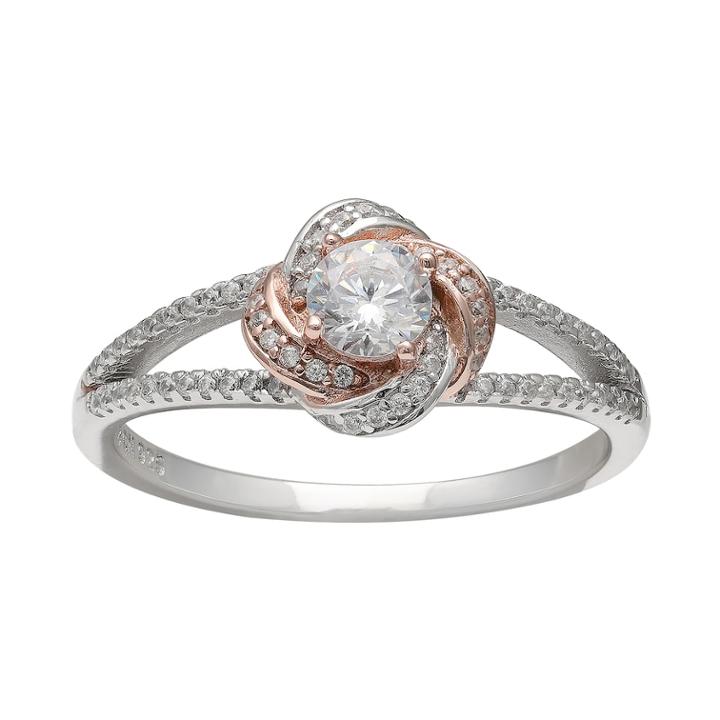 Primrose Two Tone Sterling Silver Cubic Zirconia Love Knot Ring, Women's, Size: 8, White