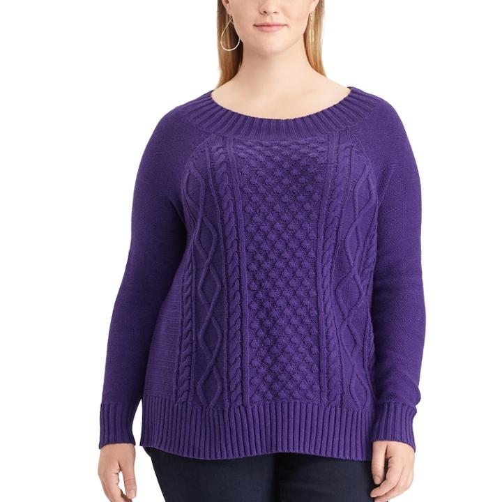 Plus Size Chaps Cable-knit Crewneck Sweater, Women's, Size: 3xl, Purple