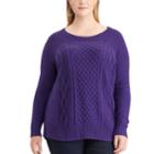 Plus Size Chaps Cable-knit Crewneck Sweater, Women's, Size: 3xl, Purple