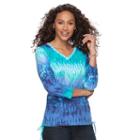 Women's Caribbean Joe Medallion Drawstring V-neck Tee, Size: Xl, Blue Other