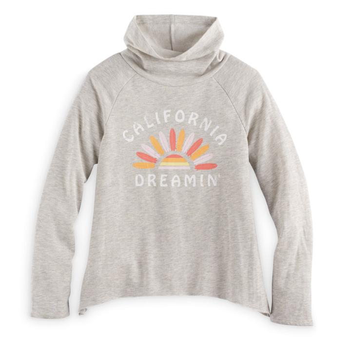 Girls 7-16 So&reg; Cowlneck Curved Hem Fleece-lined Graphic Top, Size: 7-8, Grey (charcoal)