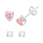 Sterling Silver Cubic Zirconia Heart Stud Earring Set - Kids, Girl's, Pink