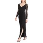 Women's Chaps Lace-sleeve Jersey Evening Gown, Size: 2, Black