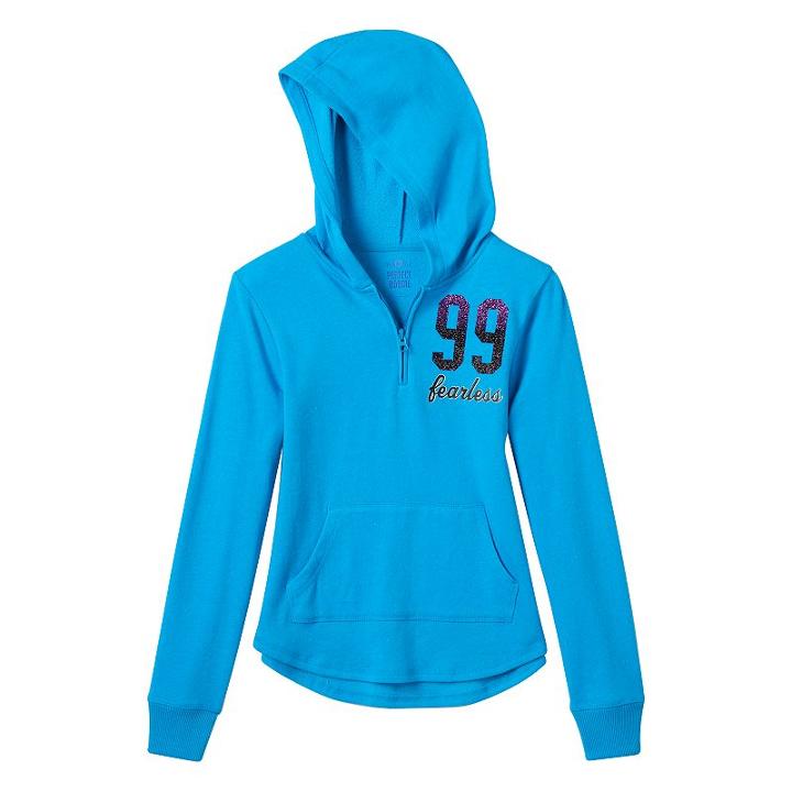 Girls Plus Size So&reg; 1/4 Zip Graphic Fleece Hoodie, Girl's, Size: 18 1/2, Turquoise/blue (turq/aqua)