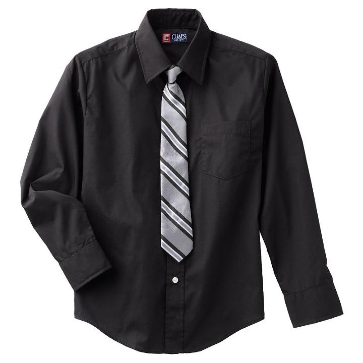 Boys 8-20 Chaps Button-down Shirt And Tie Set, Boy's, Size: 12, Black