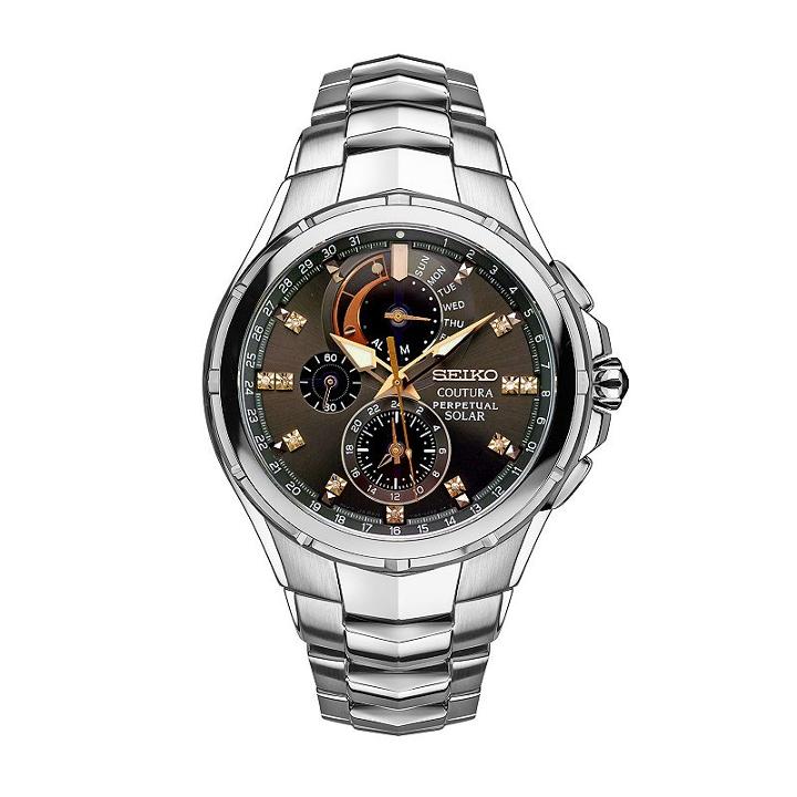 Seiko Men's Coutura Diamond Stainless Steel Solar Chronograph Watch - Ssc561, Grey