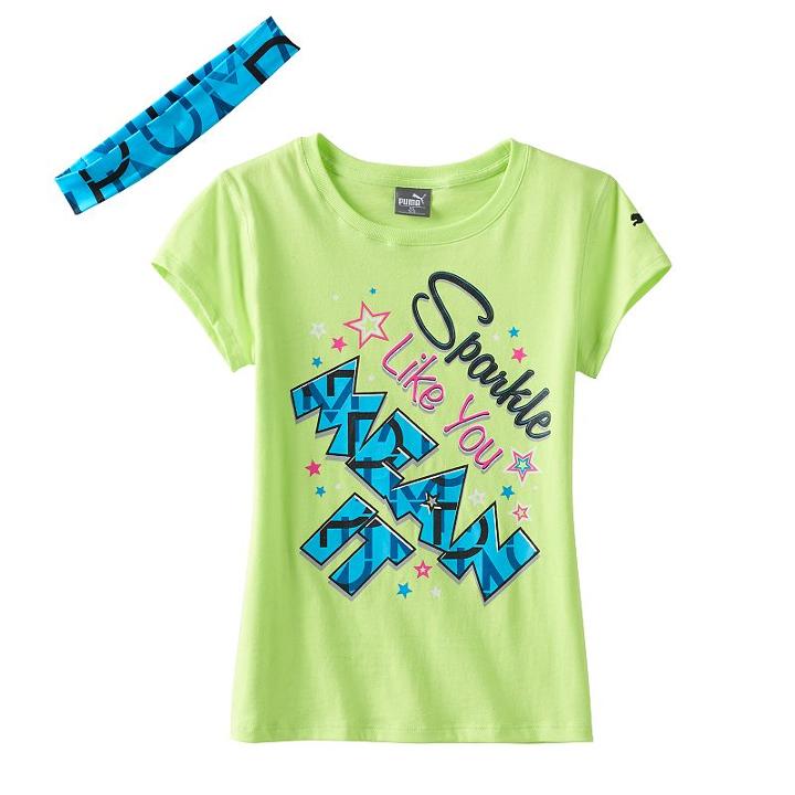 Girls 7-16 Puma Work Hard Tee & Headband Set, Girl's, Size: Medium, Med Green