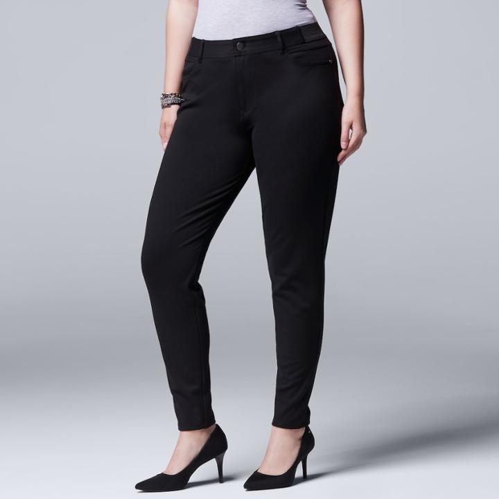 Plus Size Simply Vera Vera Wang Skinny Ponte Pants, Women's, Size: 1x Long, Black