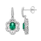 Sterling Silver Simulated Emerald & Cubic Zirconia Flower Drop Earrings, Women's, Green
