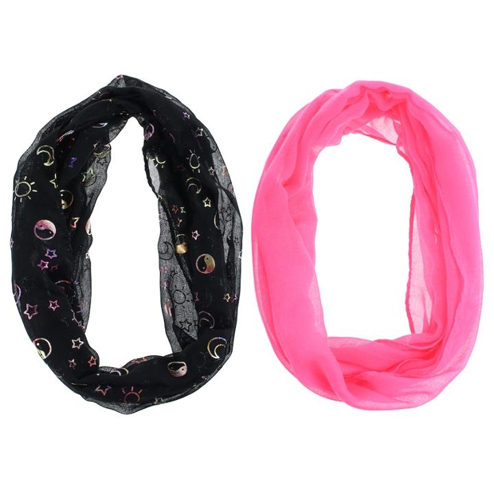 Girls 7-14 2-pack Celestial Oil Spill Foil & Solid Loop Infinity Scarves, Oxford
