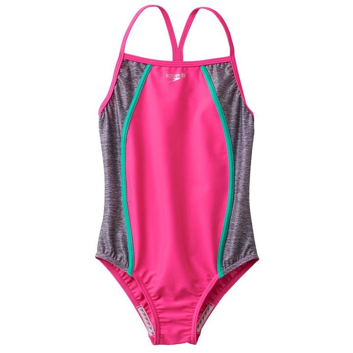 Girls 7-16 Speedo Heather Splice One-piece Swimsuit, Girl's, Size: 10, Brt Pink