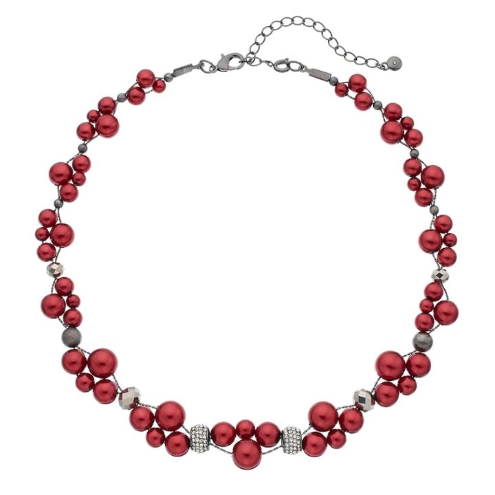 Red Simulated Pearl Twisted Necklace, Women's